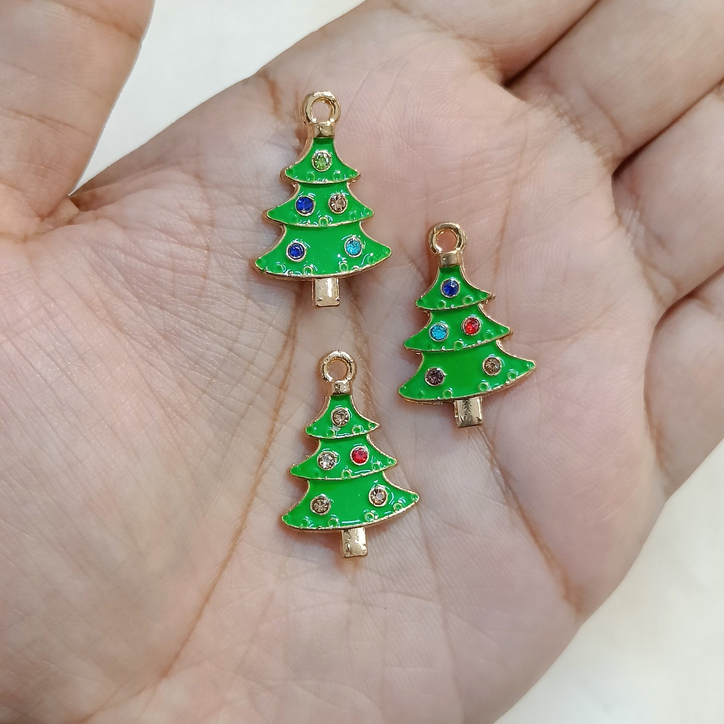 Multicolour Studded Xmas Tree Metal Charms