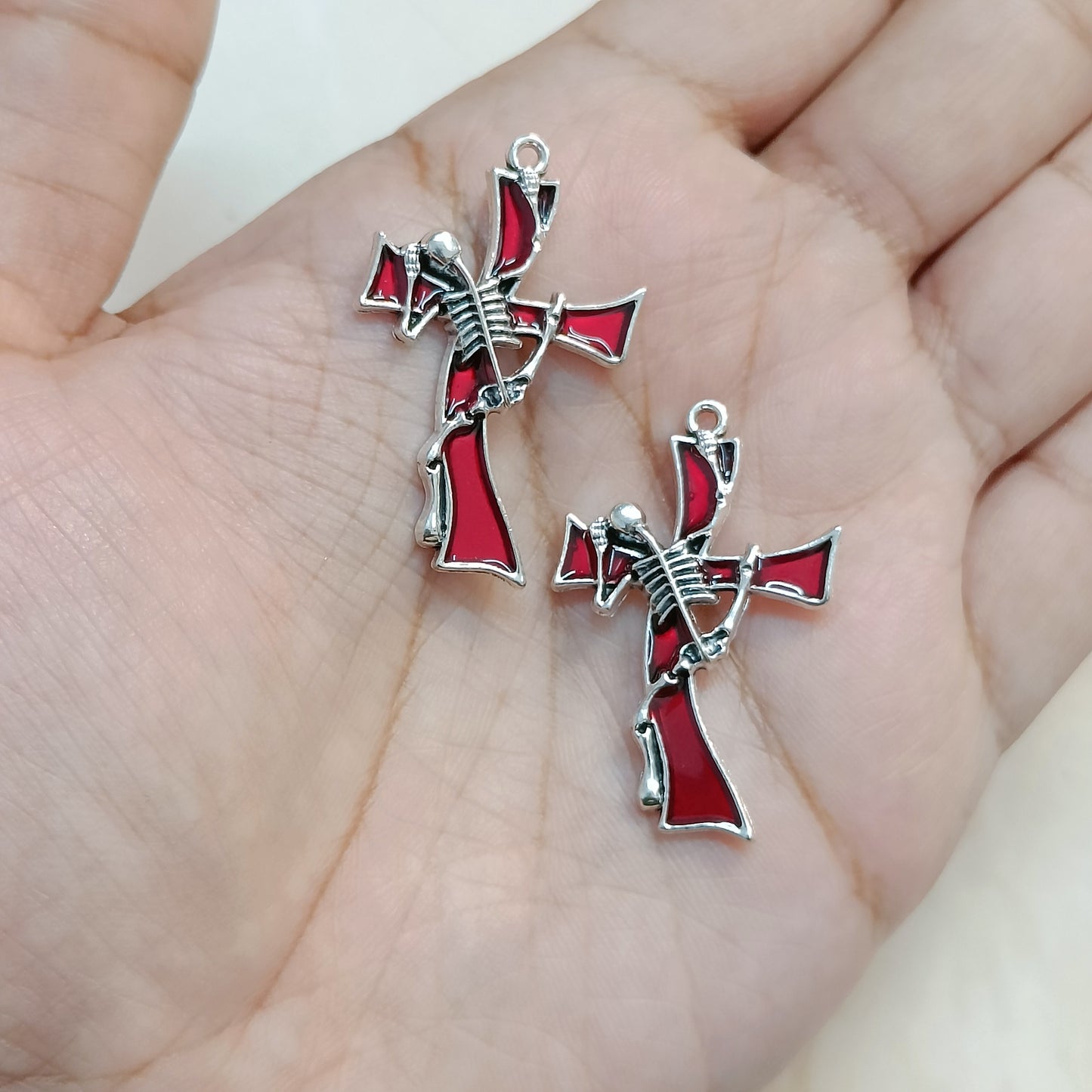 Skeleton Red Cross Gothic Metal Charms