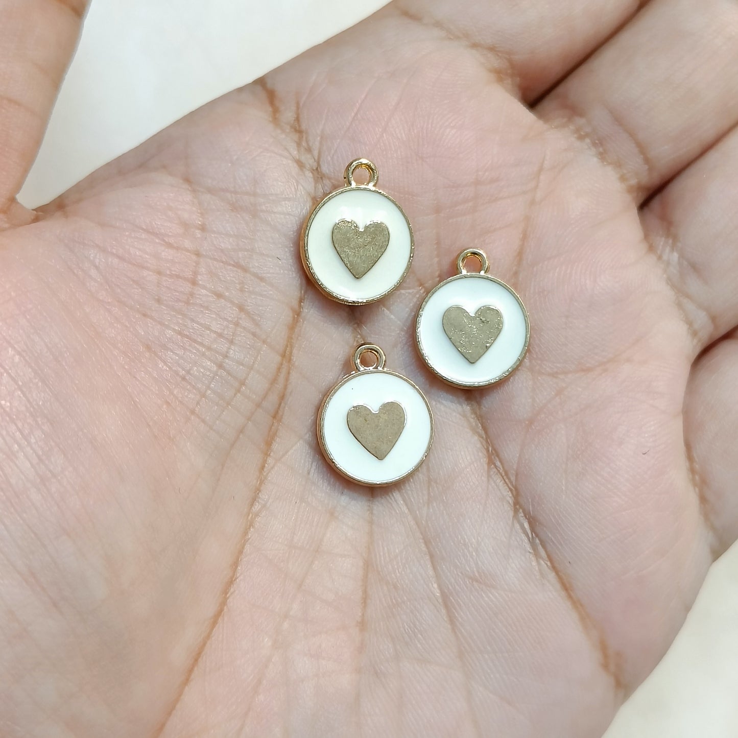 White Double-Sided Mini Heart Coin Charms