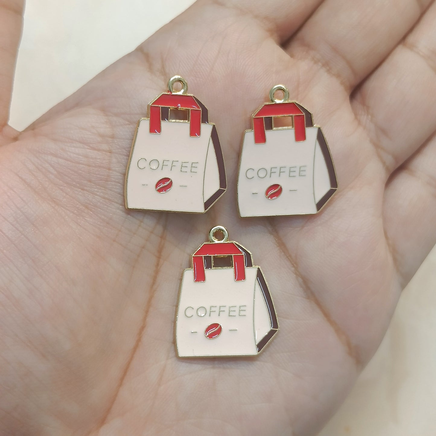 Pink Coffee Takeaway Bag Metal Charms