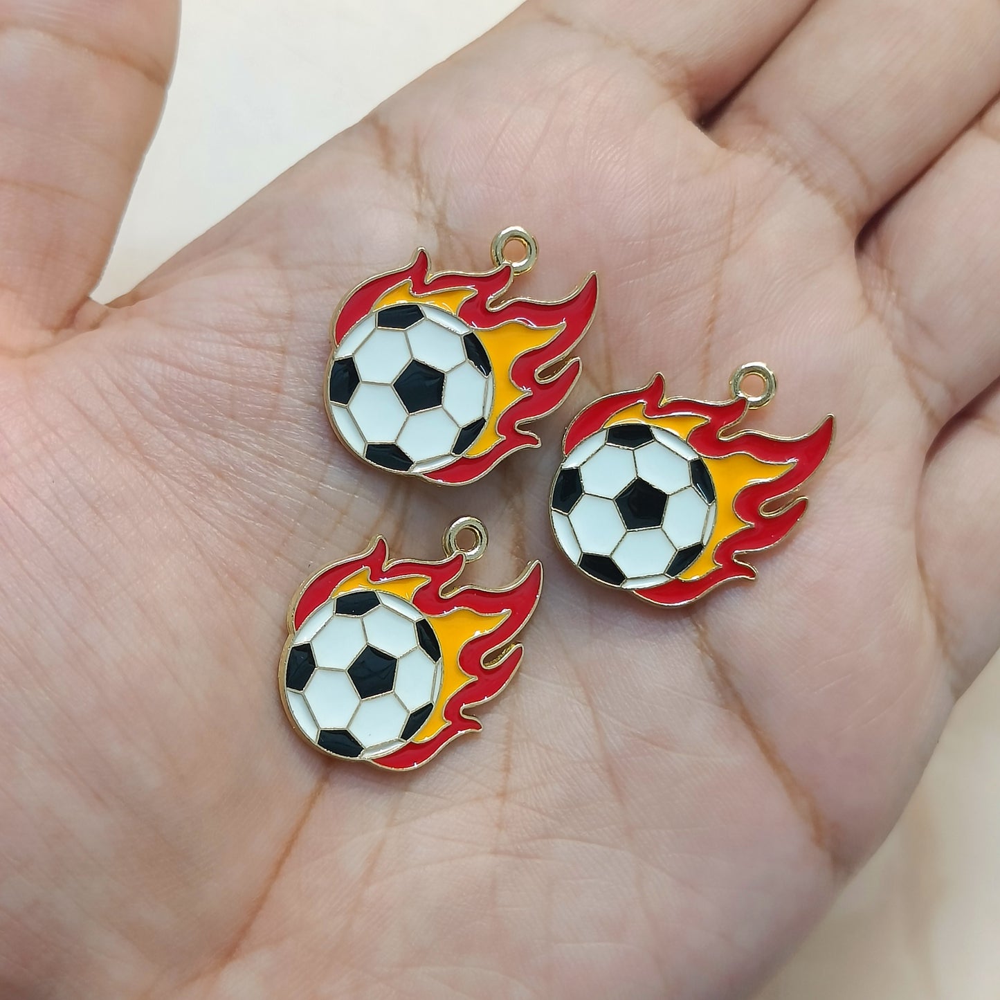 Fiery Free Kick Football Sports Theme Metal Charms