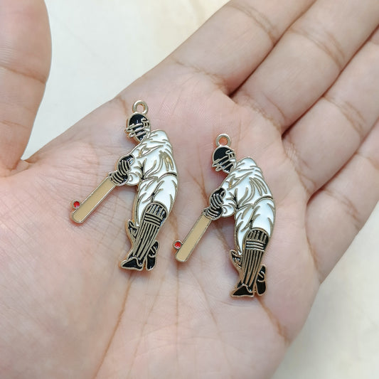 Cricket Batsman & Stumps Sports Theme Metal Charms