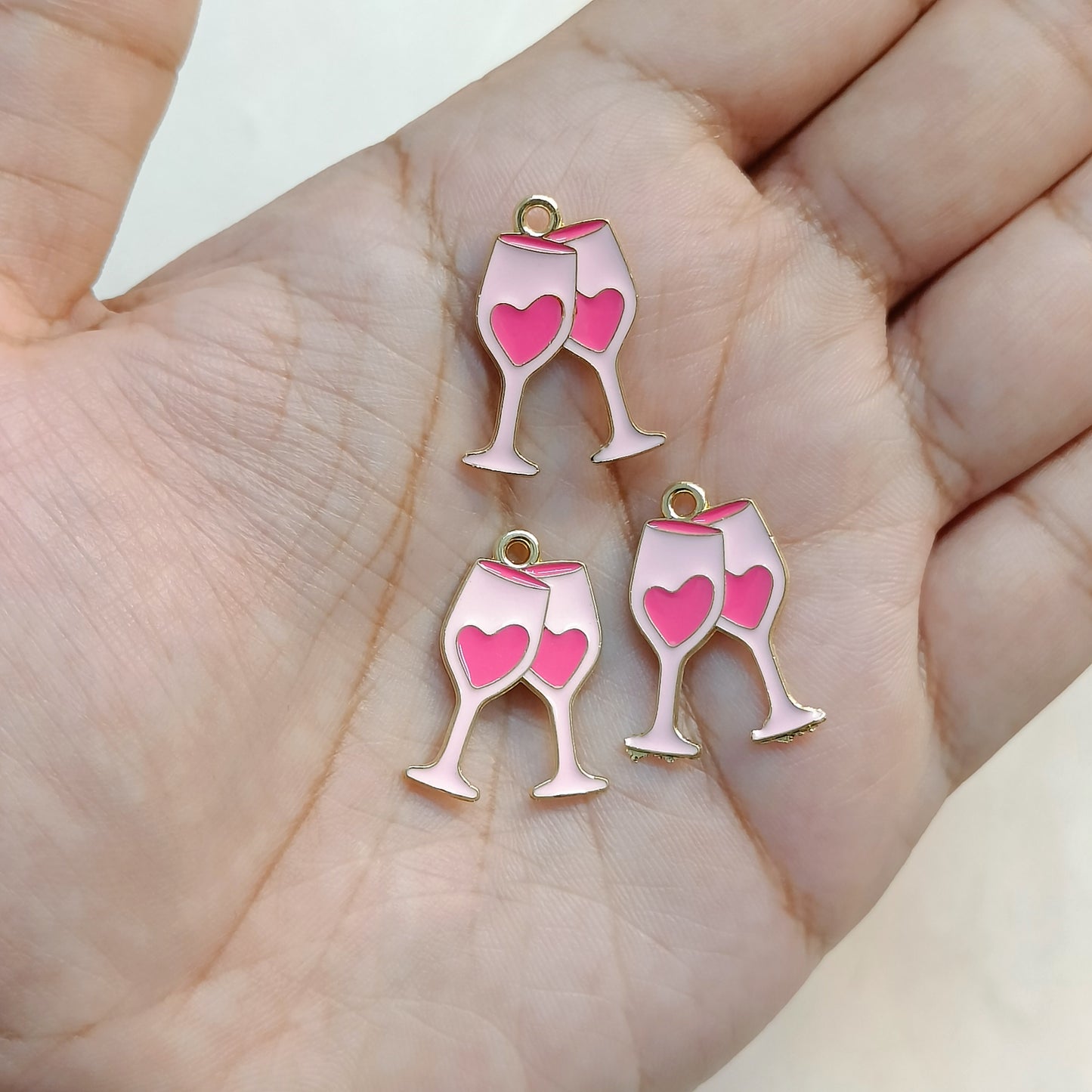Pink Couple Cocktail Glasses Metal Charms