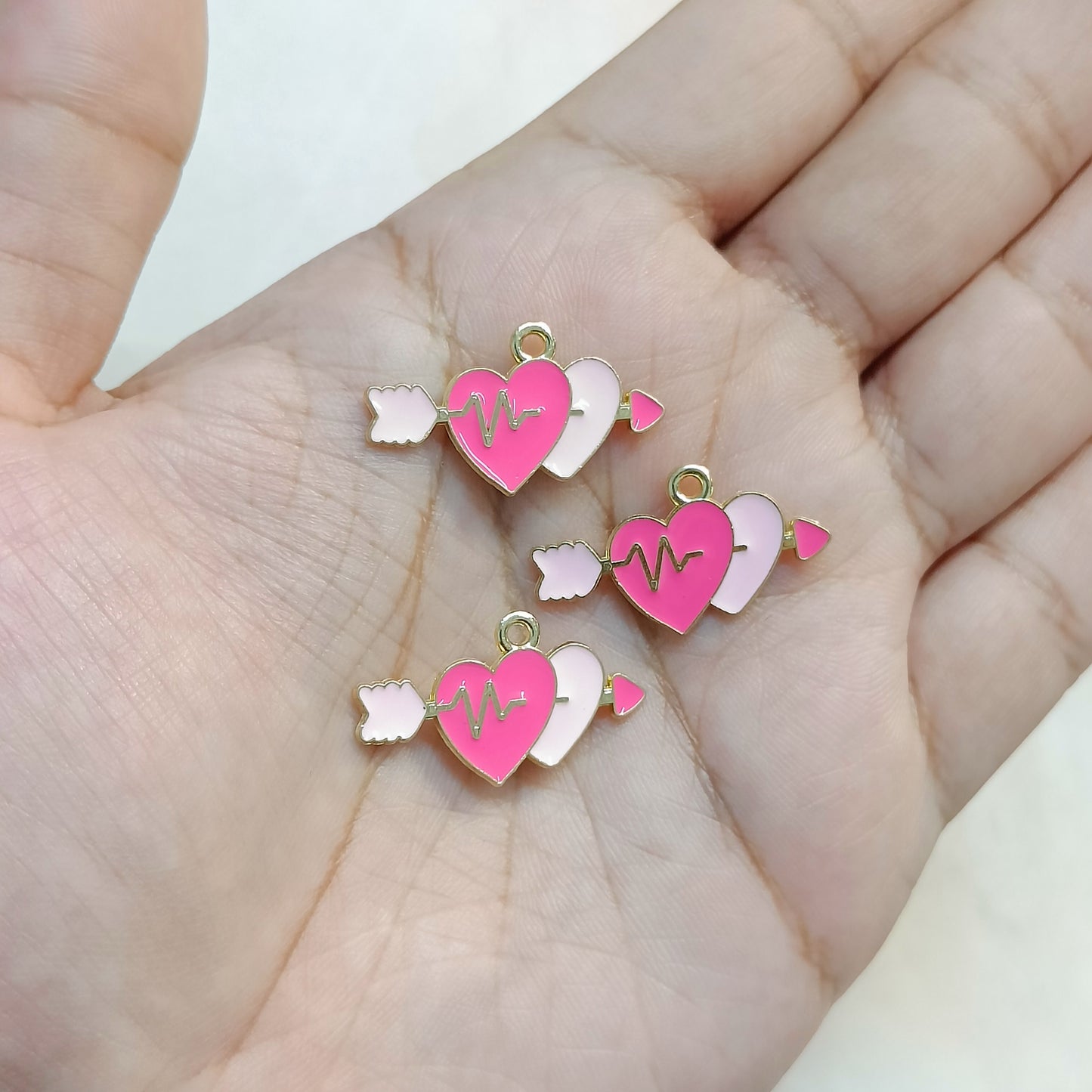 Pink Couple Cupid Heartbeat Metal Charms