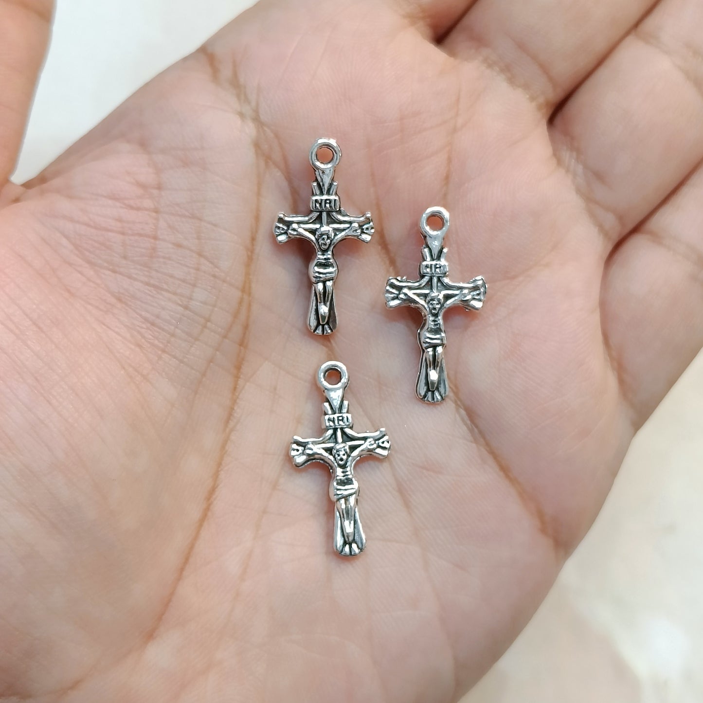 Oxo-Silver Mini Holy Cross Inscribed Metal Charms