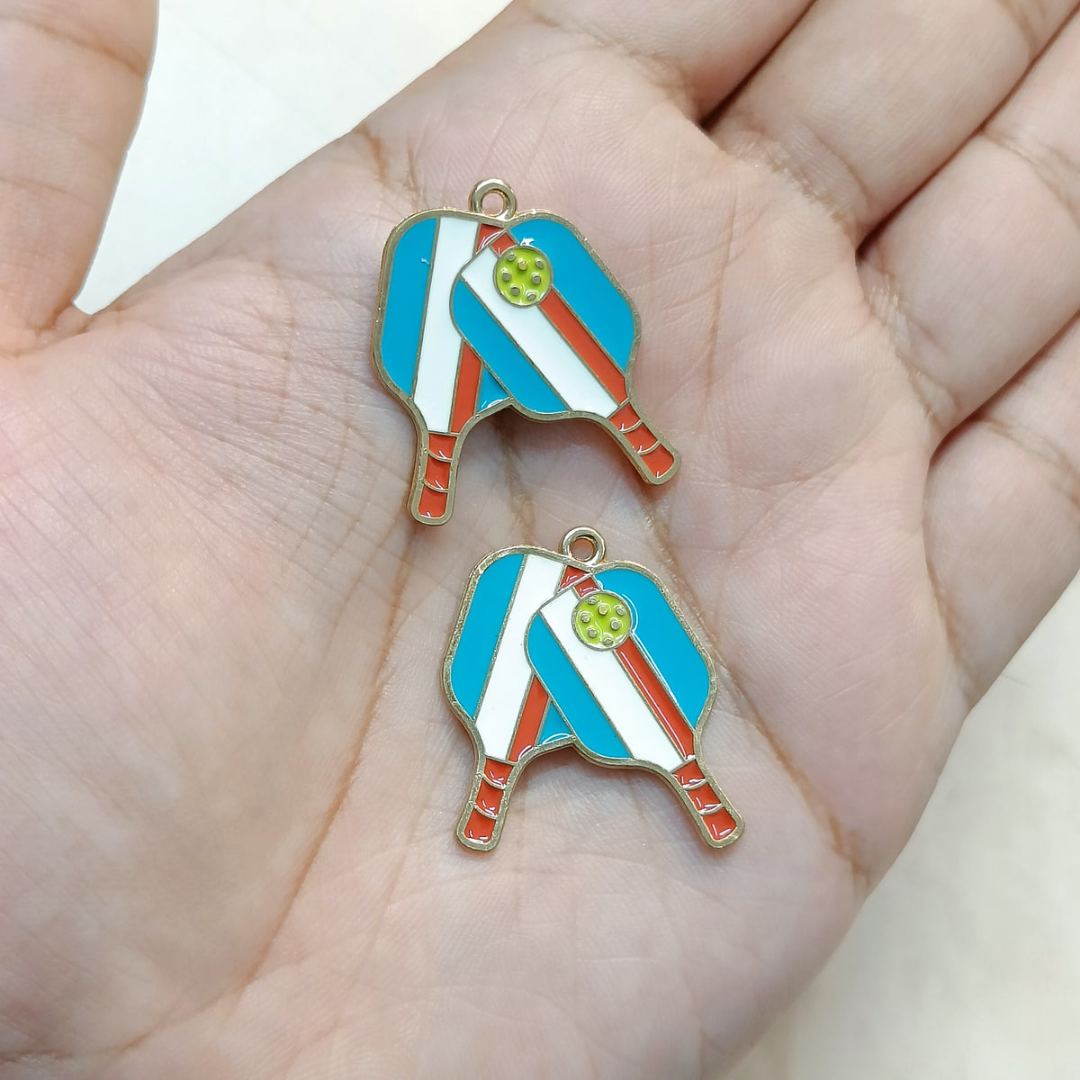 Double Pickleball Rackets Sports Theme Metal Charms