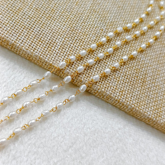 Golden Oval Pearl Knotting Chain