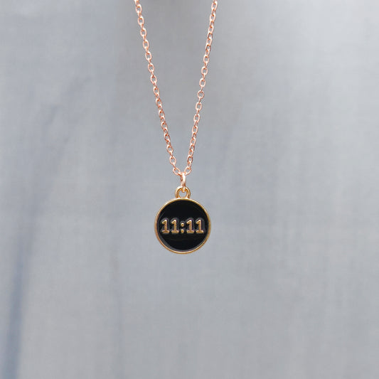 Manifest Black 11:11 Coin Rose Golden Christmas Pendant Set (Necklace & Earrings)