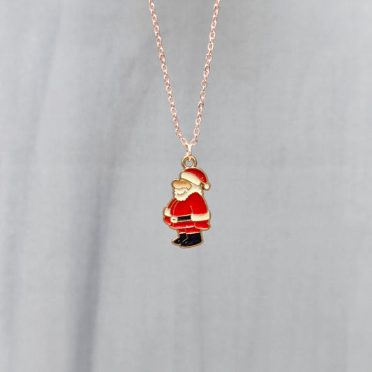 Standing Santa Rose Golden Christmas Pendant Set (Necklace & Earrings)