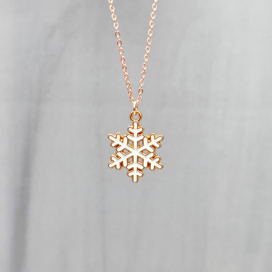 Spiky Snowflake Rose Golden Christmas Pendant Set (Necklace & Earrings)