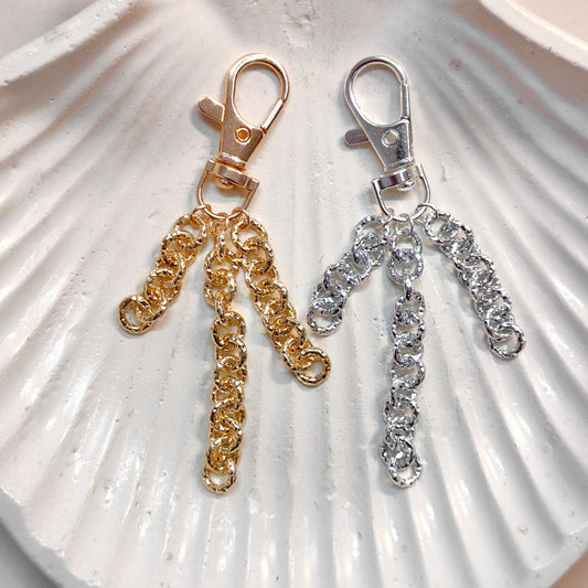 Layered Textured Round Link Chain Dog-Lock Bag Charms