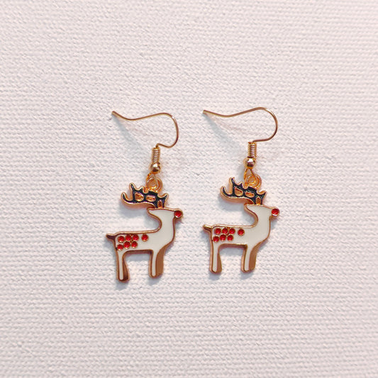 Spotted Reindeer Golden Christmas Earrings