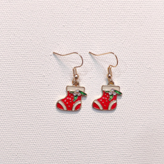 Mini Xmas Sock Golden Christmas Earrings