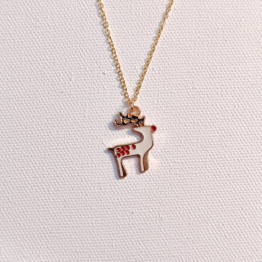 Spotted Reindeer Golden Christmas Charm Necklace