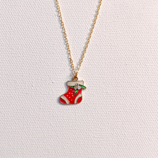 Mini Xmas Sock Golden Christmas Charm Necklace
