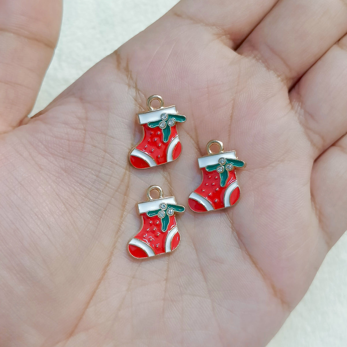 Red Mini Xmas Sock Metal Charms