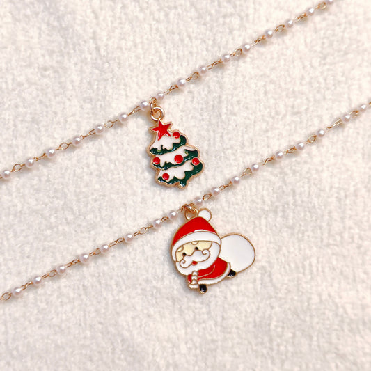 Xmas Tree & Sneaky Santa Christmas Pearl Chain Bracelets