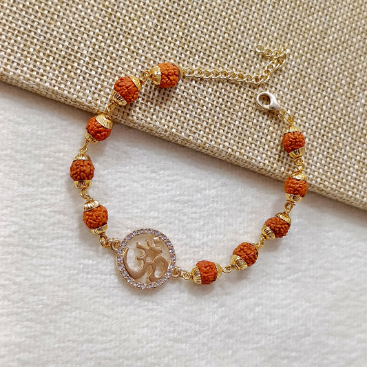 Rudraksha & Studded Om Bracelet for Women