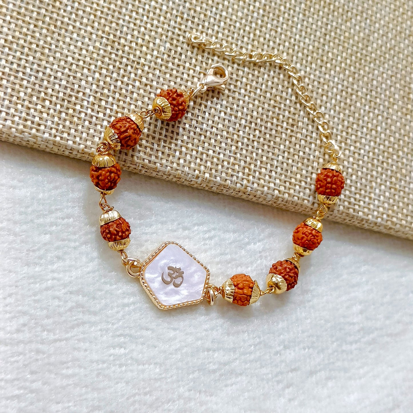 Rudraksha & Pearl-Finish Om Unisex Bracelet