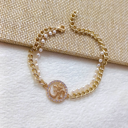 Pearlchain Studded Om Bracelet for Women