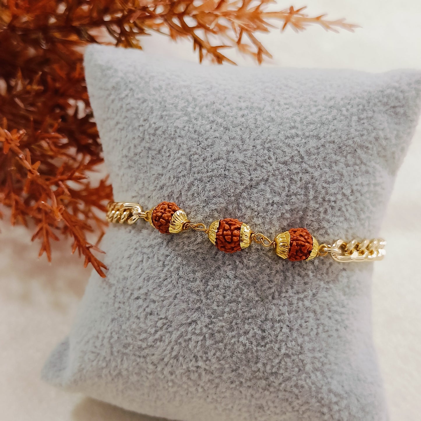 Golden Curb Chain Rudraksha Unisex Bracelet