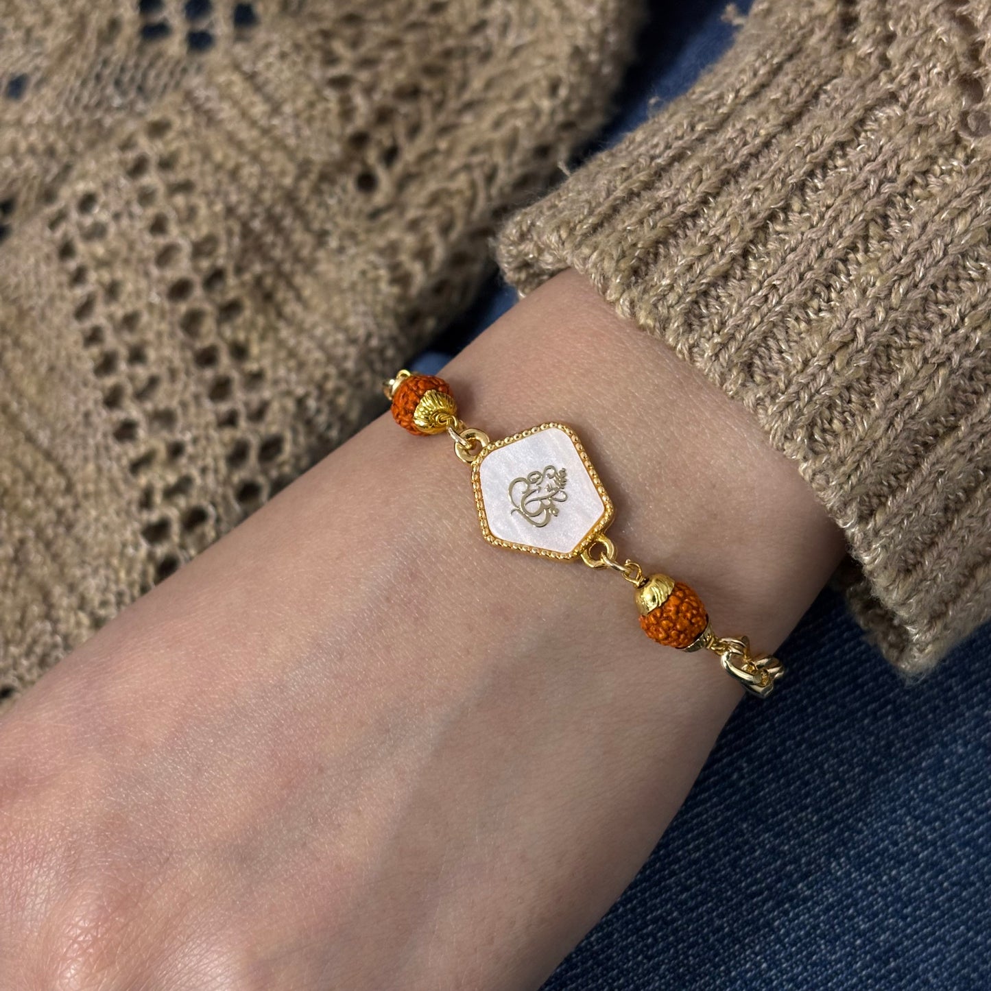 Curb Chain Rudraksha & Ganesha Unisex Bracelet