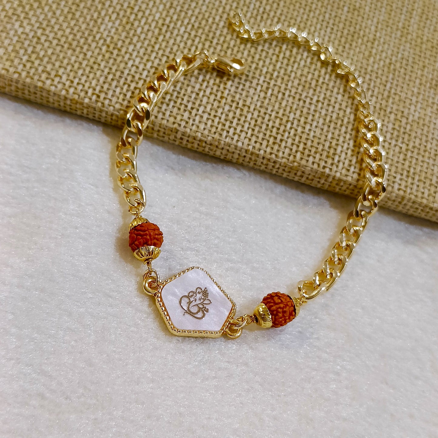 Curb Chain Rudraksha & Ganesha Unisex Bracelet