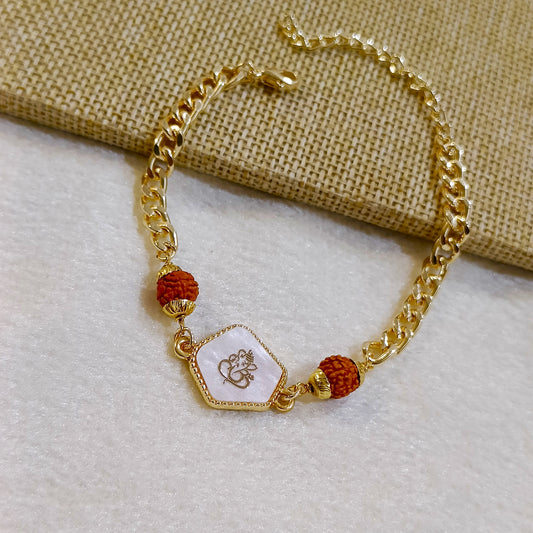 Curb Chain Rudraksha & Ganesha Bracelet for Men