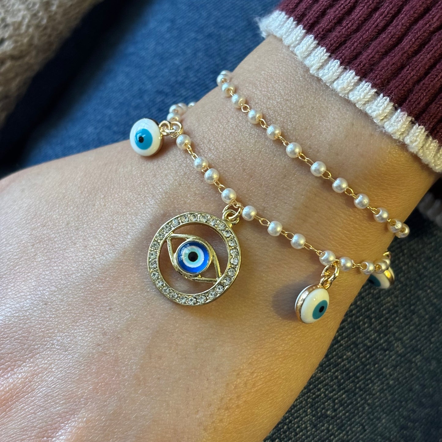 Pearlchain Five Evil Eye Charm Bracelet for Women