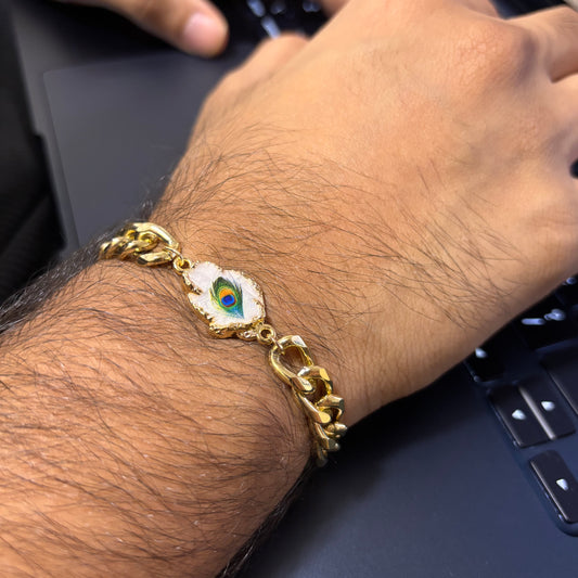Chunky Curb Peacock Feather Bracelet for Men