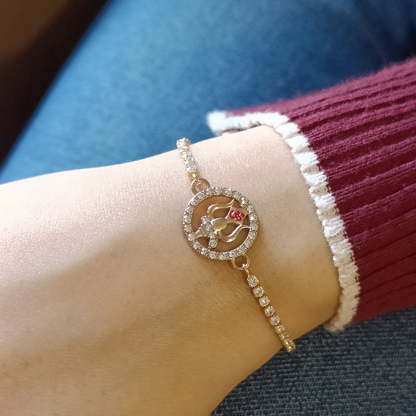 Studded Om Trishul Tennis Bracelet for Women