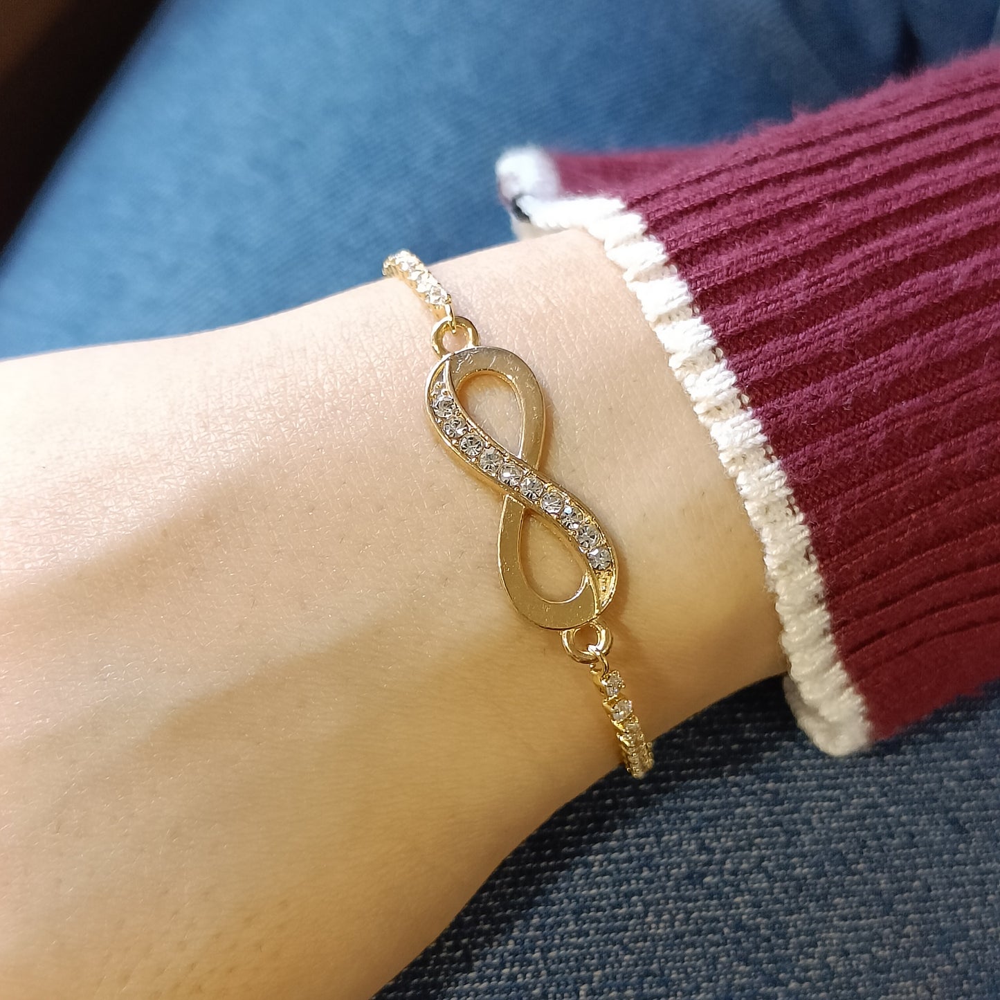 Studded Golden Infinity Tennis Bracelet for Women