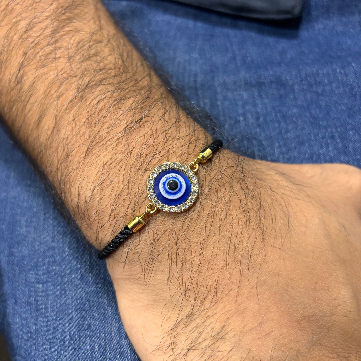 Round Glittery Evil Eye Nylon Slider Bracelet for Men
