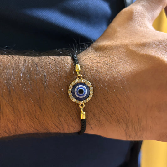 Round Glittery Evil Eye Nylon Slider Bracelet for Men