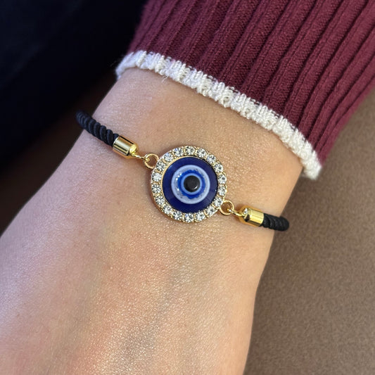Round Glittery Evil Eye Nylon Slider Bracelet for Women