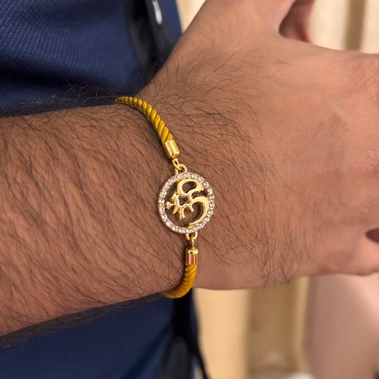 Studded Om Yellow Nylon Slider Bracelet for Men