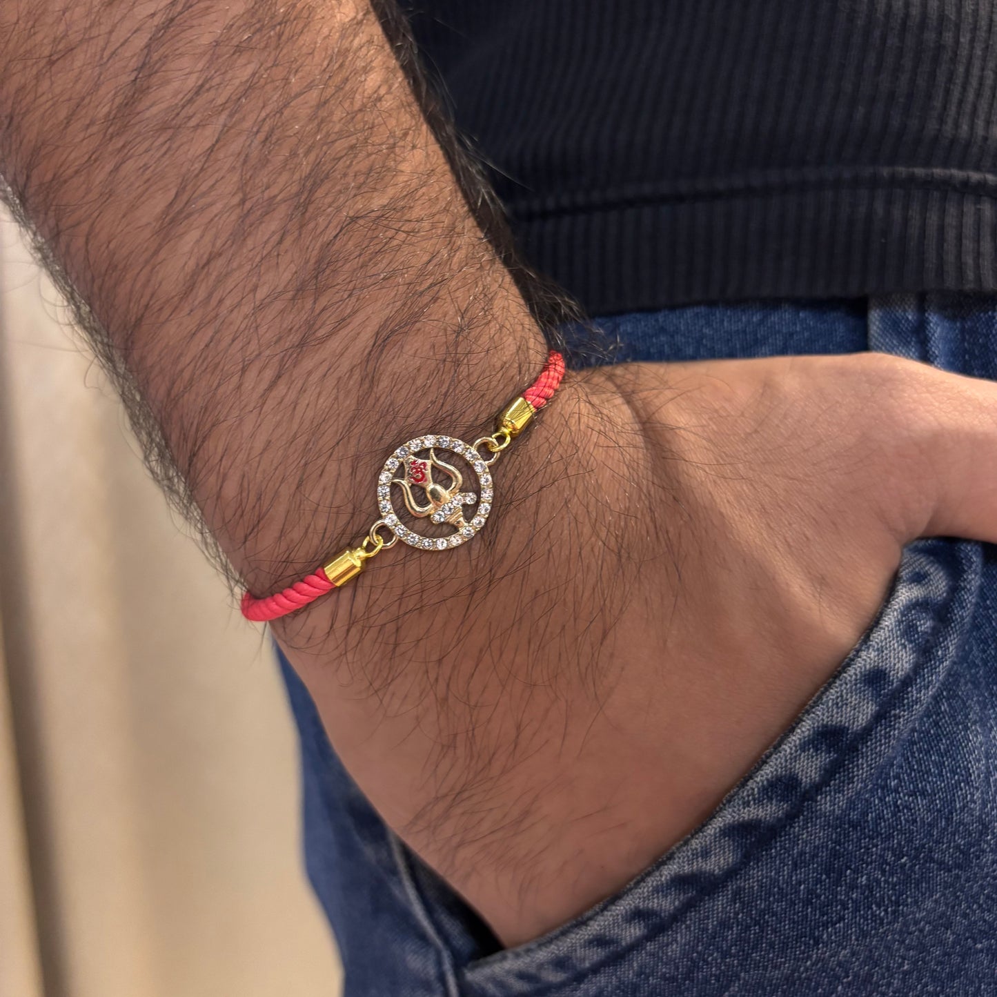 Studded Om Trishul Nylon Slider Bracelet for Men