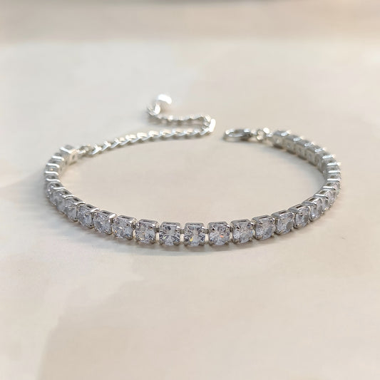Silver Round American Diamond Tennis Bracelet for Women