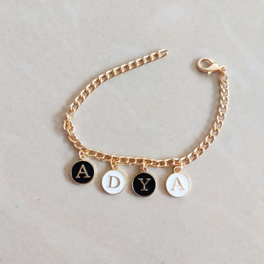 Personalized Black & White Initial Coins Name Bracelet