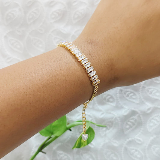 Golden Baguette American Diamond Tennis Bracelet for Women