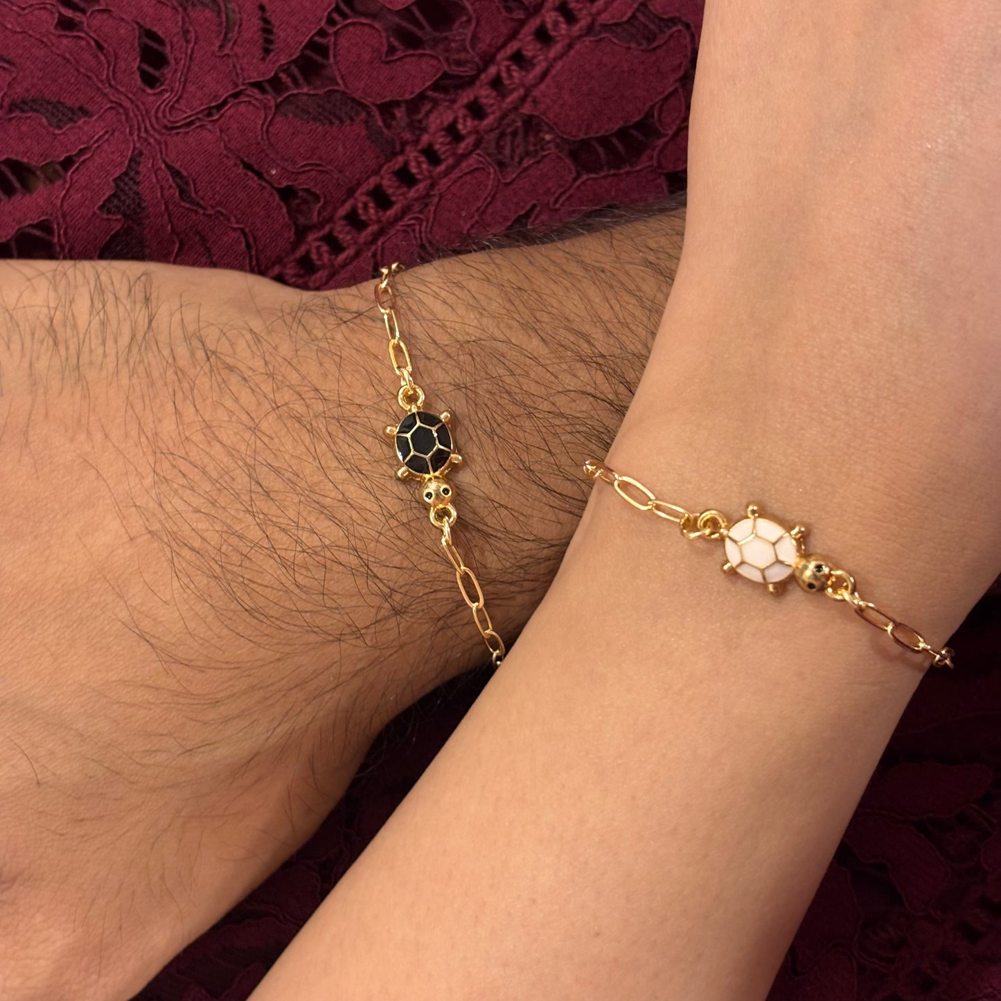 Lucky Tortoise Paperclip Chain Couple Bracelets
