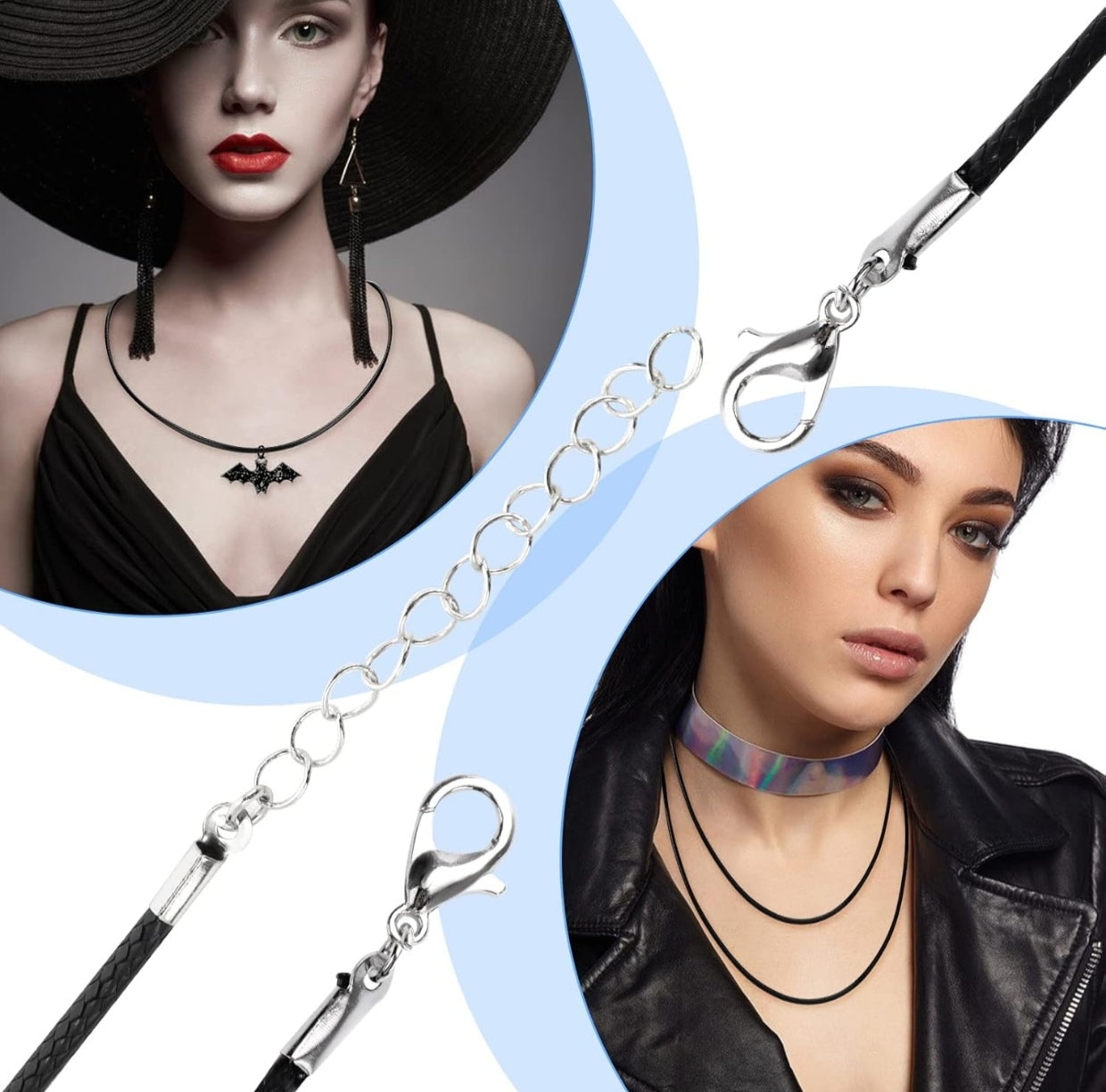 Black Synthetic Leather Cord Unisex Necklace
