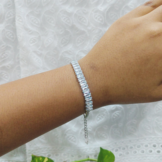 Silver Baguette American Diamond Tennis Bracelet for Women