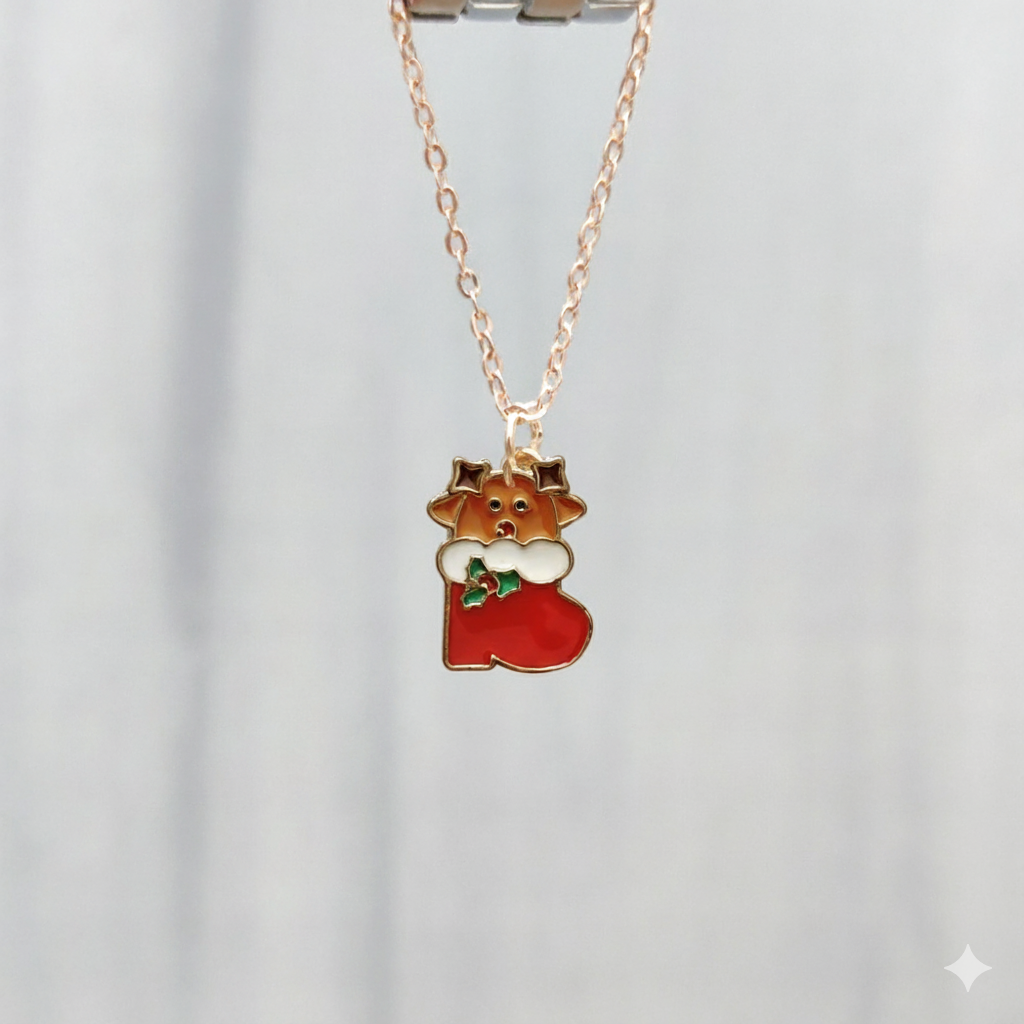 Cute Reindeer Sock Rose Golden Christmas Watch Charm