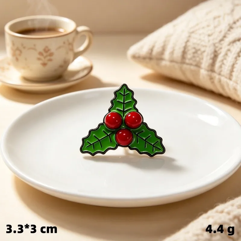 Holly Leaves & Berries Christmas Theme Enamel Pin