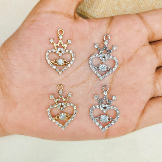 Luxury Studded Crown Heart Charms