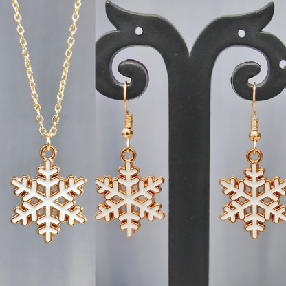 Spiky Snowflake Golden Christmas Pendant Set (Necklace & Earrings)
