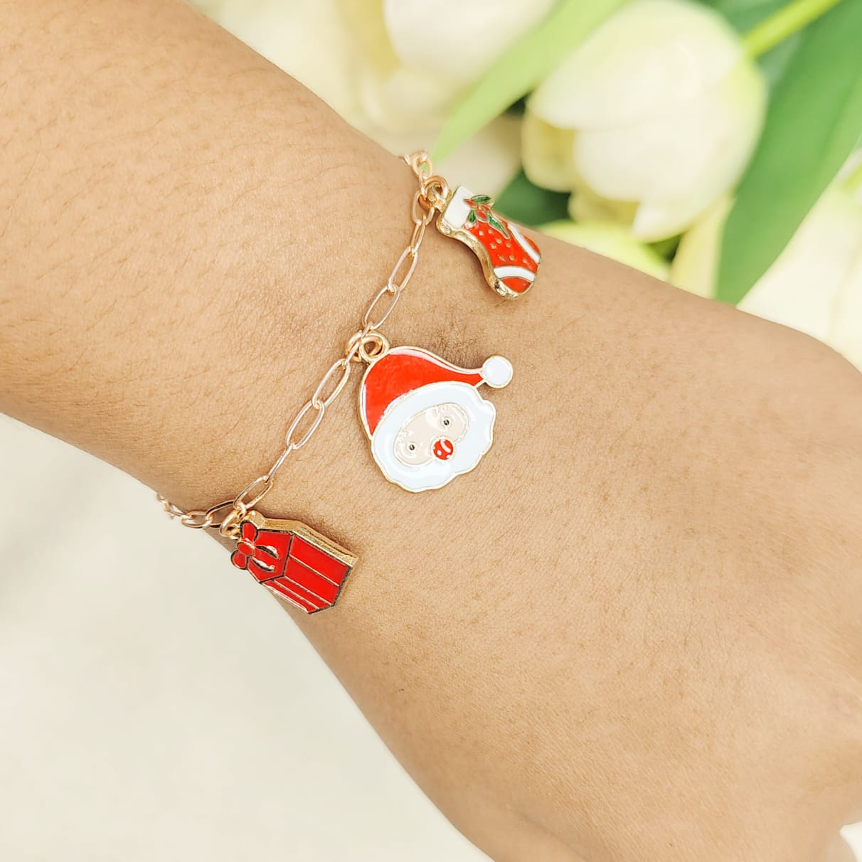 Rose Golden Three Charms Combo Christmas Bracelet (Design 32)