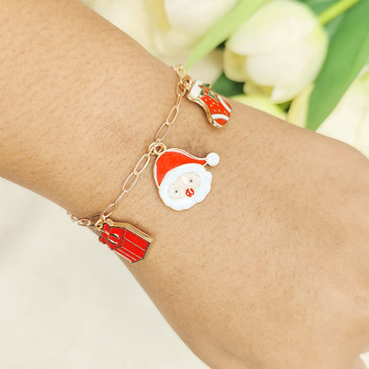 Rose Golden Three Charms Combo Christmas Bracelet (Design 32)
