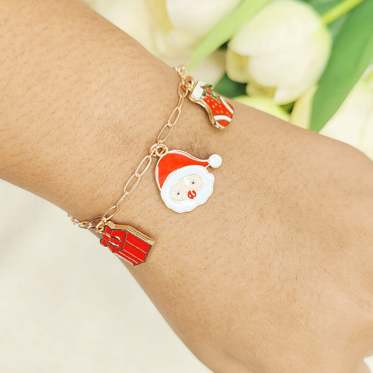 Rose Golden Three Charms Combo Christmas Bracelet (Design 32)